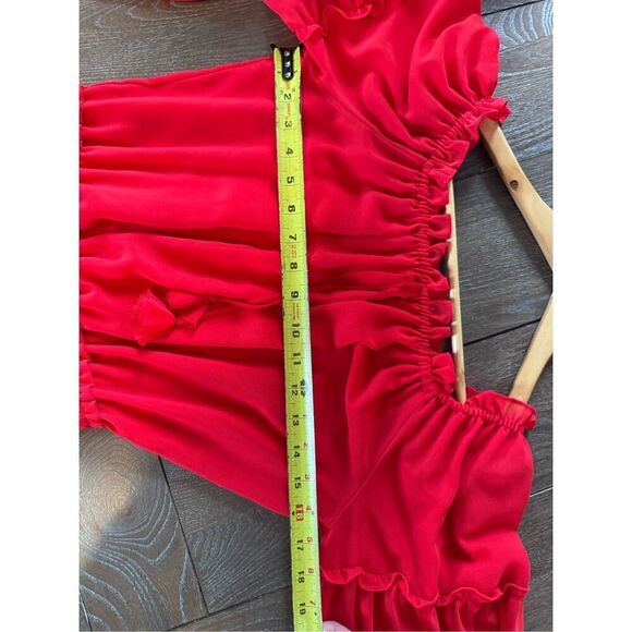 Misa Los Angeles Off Shoulder Daria Boho Crimson Red Mini Blouson Dress Size XS - Picture 10 of 12